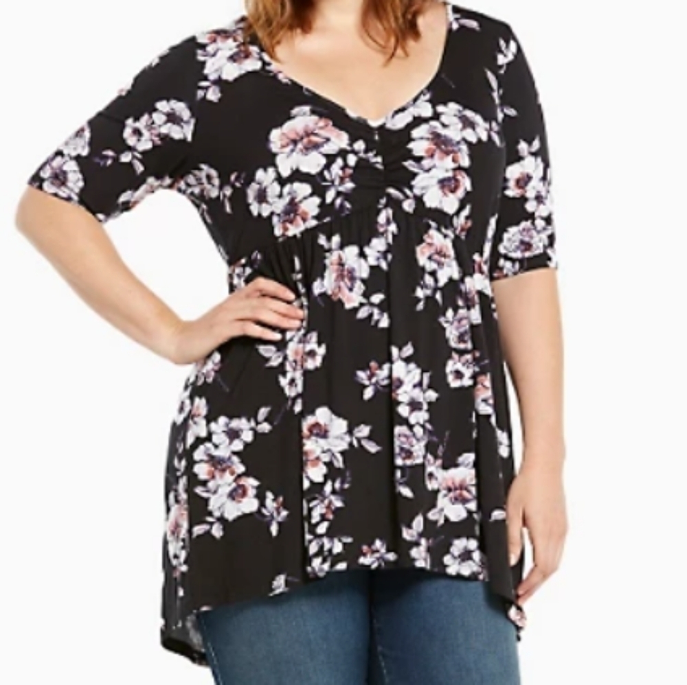 Torrid Cinch Front Floral Print Babydoll Top